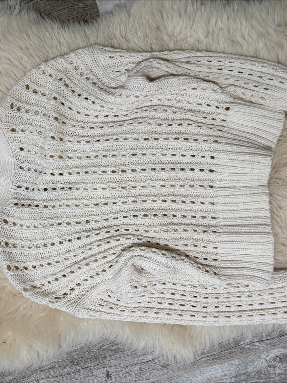Abercrombie & Fitch Cream Open-Knit Button-Up Cardigan - Picture 3 of 4